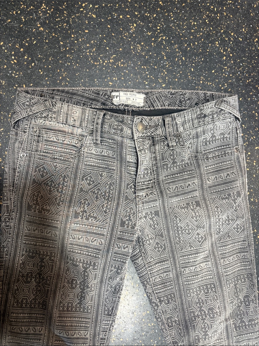 Free People Grey Patterned Skinny Jeans - Picture 2 of 3